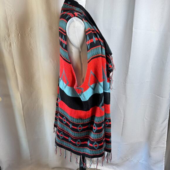Back In The Saddle Southwestern Aztec Front Womens Size 1X Open Cardigan Poncho - Picture 6 of 7